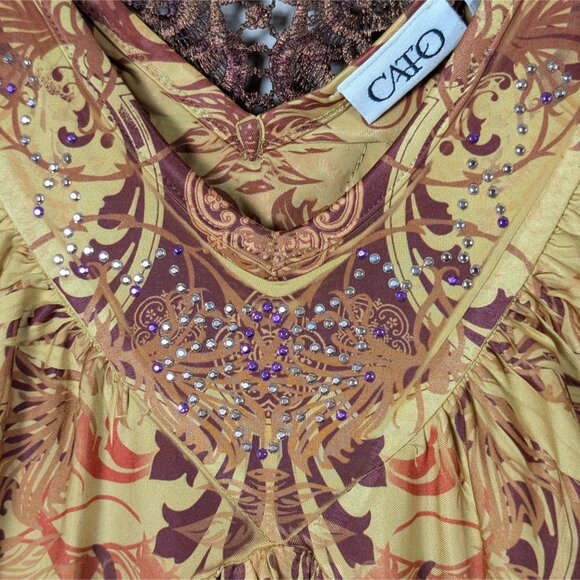 Y2K Cato Baby Doll Top Women's XL flutter Sleeve Fairy Paisley Abstract Art - Picture 5 of 7